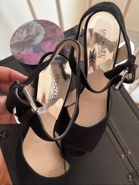 Michael Kors Black Suede Peep-Toe Slingback Heels